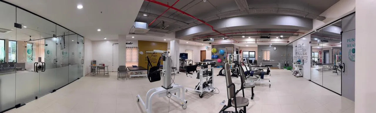 The rehab floor, with Punarv Health signage in the background